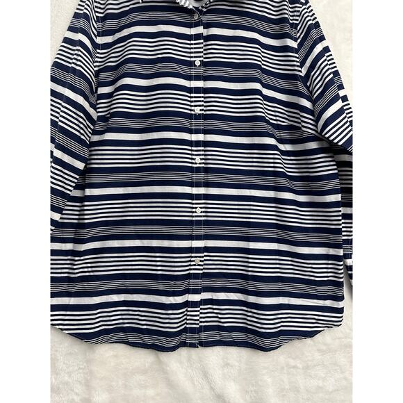 CHAPS Blue Stripe No Iron Shirt 2X Womens Coastal Office - Picture 2 of 7